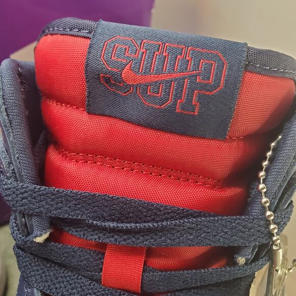 Nike Supreme x Dunk SB High By Any Means Red Navy Mens 7 / Womens 8.5 - Picture 5 of 14